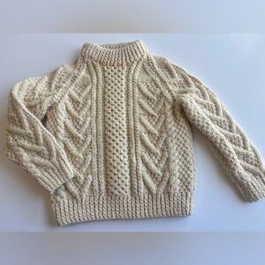 Vintage Carbery Fisherman Cable Hand Knit Sweater Beige Cream Unisex kids 2-3T